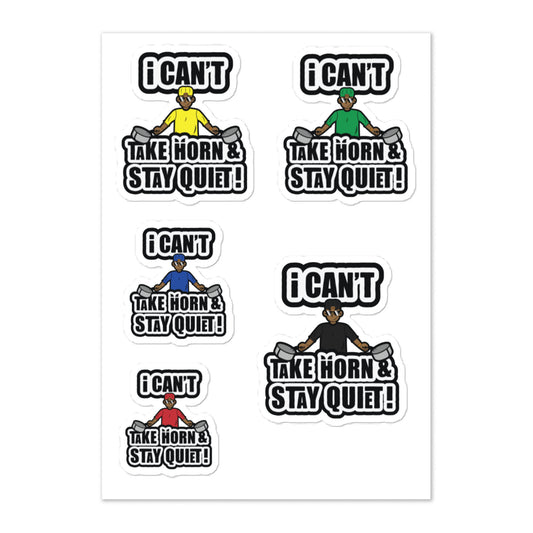 i can't take horn sticker sheet with 5 stickers. stickers are in yellow, green, blue, red and black. Caribbean